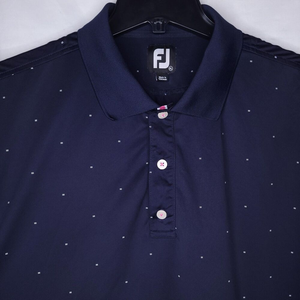 Footjoy Polo Shirt Mens XL Navy Blue Printed Golf Performance